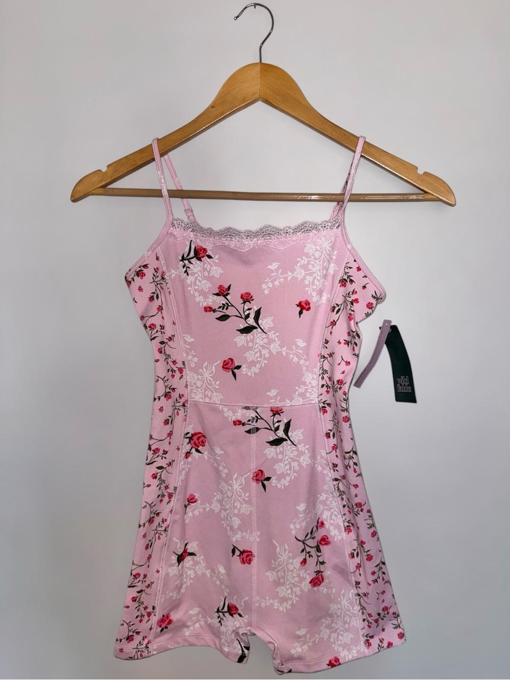 New Wild Fable XXS Pink Floral Lace-Trim Romper Chemise